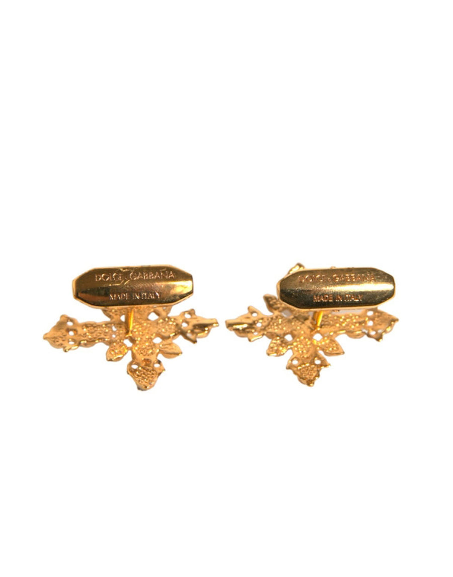 Dolce & Gabbana Gold Tone Brass Cross Crystal Cufflink