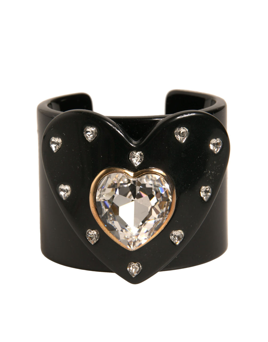 Dolce & Gabbana Black Plastic Heart Crystals Women Bangle Bracelet