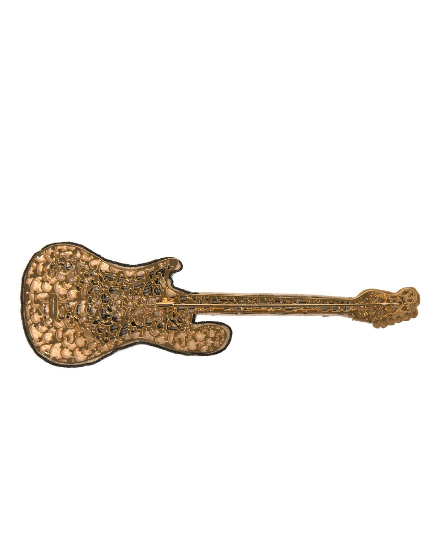 Dolce & Gabbana Gold Brass Beaded Guitar Pin Brooch