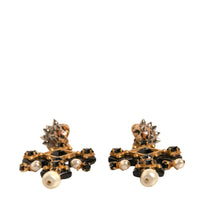 Dolce & Gabbana Black Crystal Cross Crystal Embellished Gold Clip On Earrings