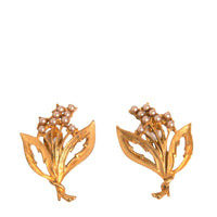 Dolce & Gabbana Gold Tone Brass Lily Of The Valley Pearl Clip On Earrings