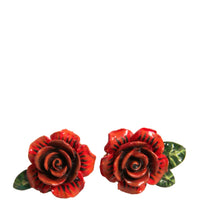 Dolce & Gabbana Red Gold Tone Brass Resin Roses Floral Clip On Earrings