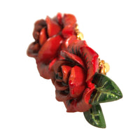 Dolce & Gabbana Red Gold Tone Brass Resin Roses Floral Clip On Earrings