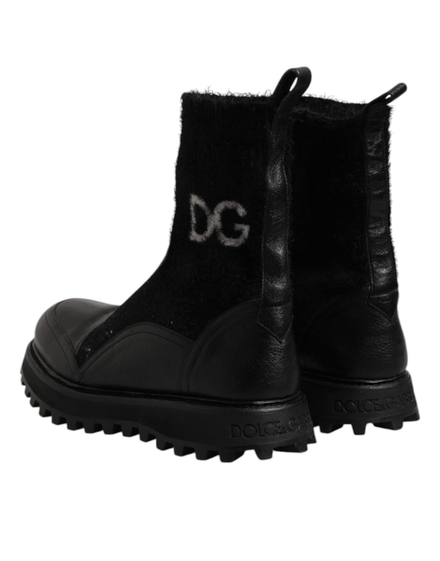 Dolce & Gabbana Black DG Logo Horse Sock Ankle Boots Shoes