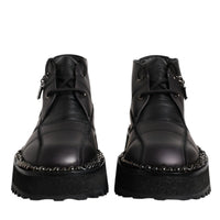 Dolce & Gabbana Black Leather Lace Up Ankle Boots Shoes