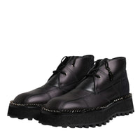 Dolce & Gabbana Black Leather Lace Up Ankle Boots Shoes