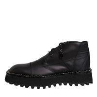 Dolce & Gabbana Black Leather Lace Up Ankle Boots Shoes