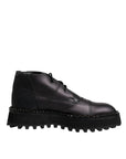 Dolce & Gabbana Black Leather Lace Up Ankle Boots Shoes