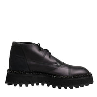 Dolce & Gabbana Black Leather Lace Up Ankle Boots Shoes