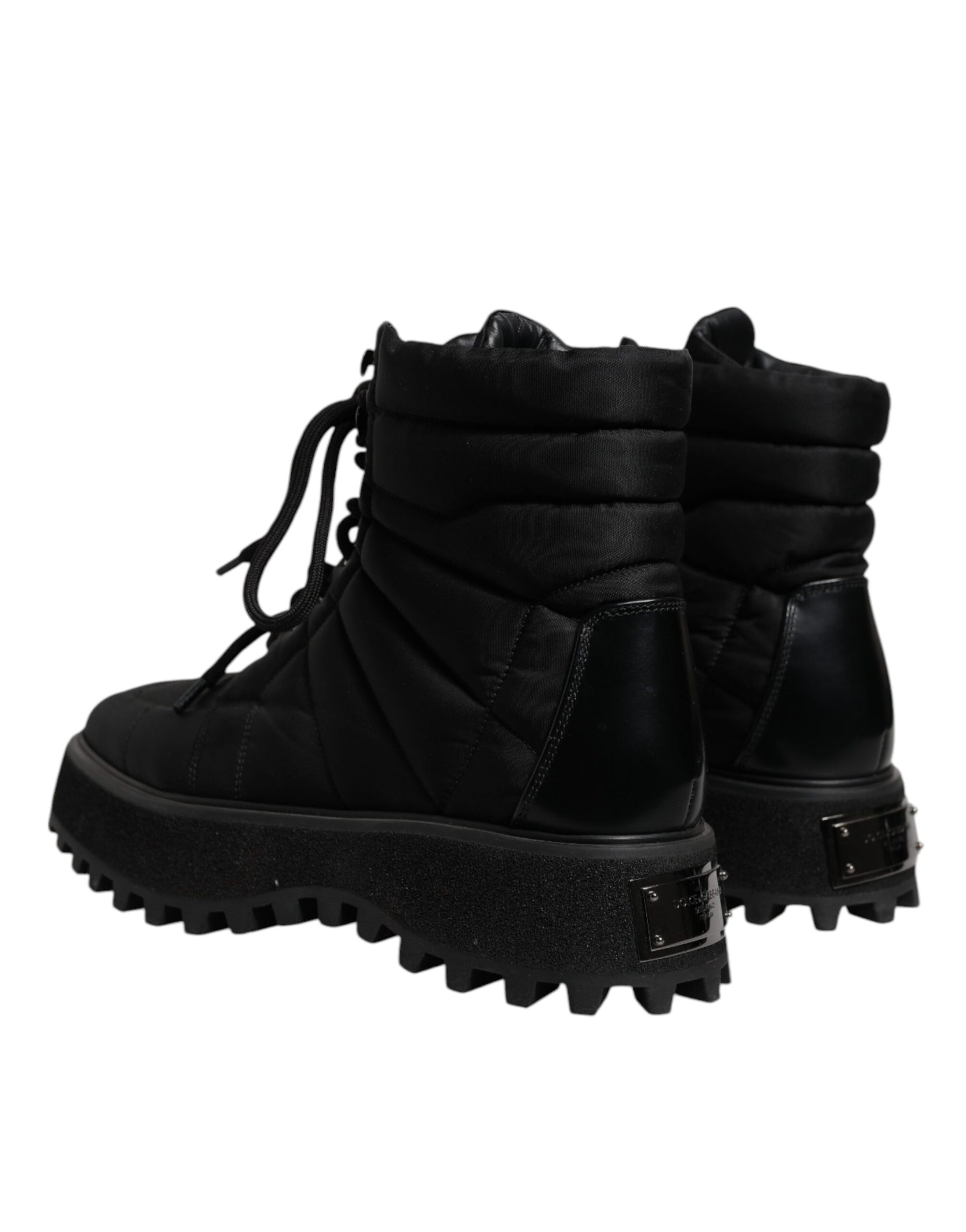 Dolce &amp; Gabbana Black Padded Mid Calf Lace Up Boots Shoes