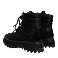 Dolce & Gabbana Black Padded Mid Calf Lace Up Boots Shoes