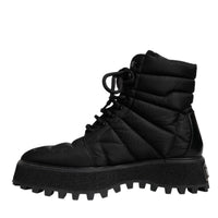 Dolce & Gabbana Black Padded Mid Calf Lace Up Boots Shoes