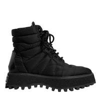 Dolce & Gabbana Black Padded Mid Calf Lace Up Boots Shoes