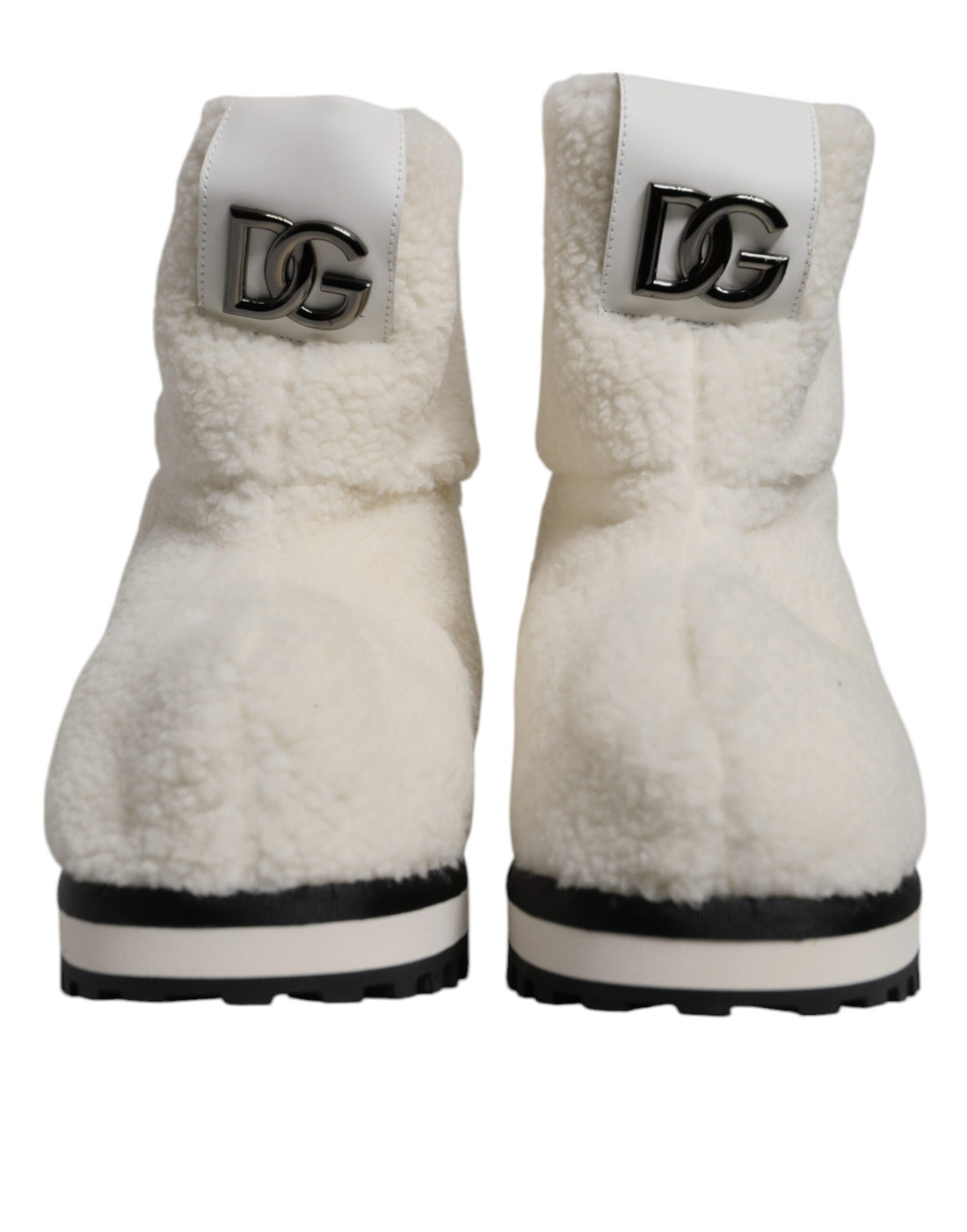 Dolce & Gabbana White Plush Logo Padded Mid Calf Boots Shoes