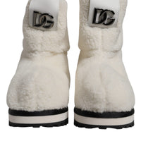 Dolce & Gabbana White Plush Logo Padded Mid Calf Boots Shoes