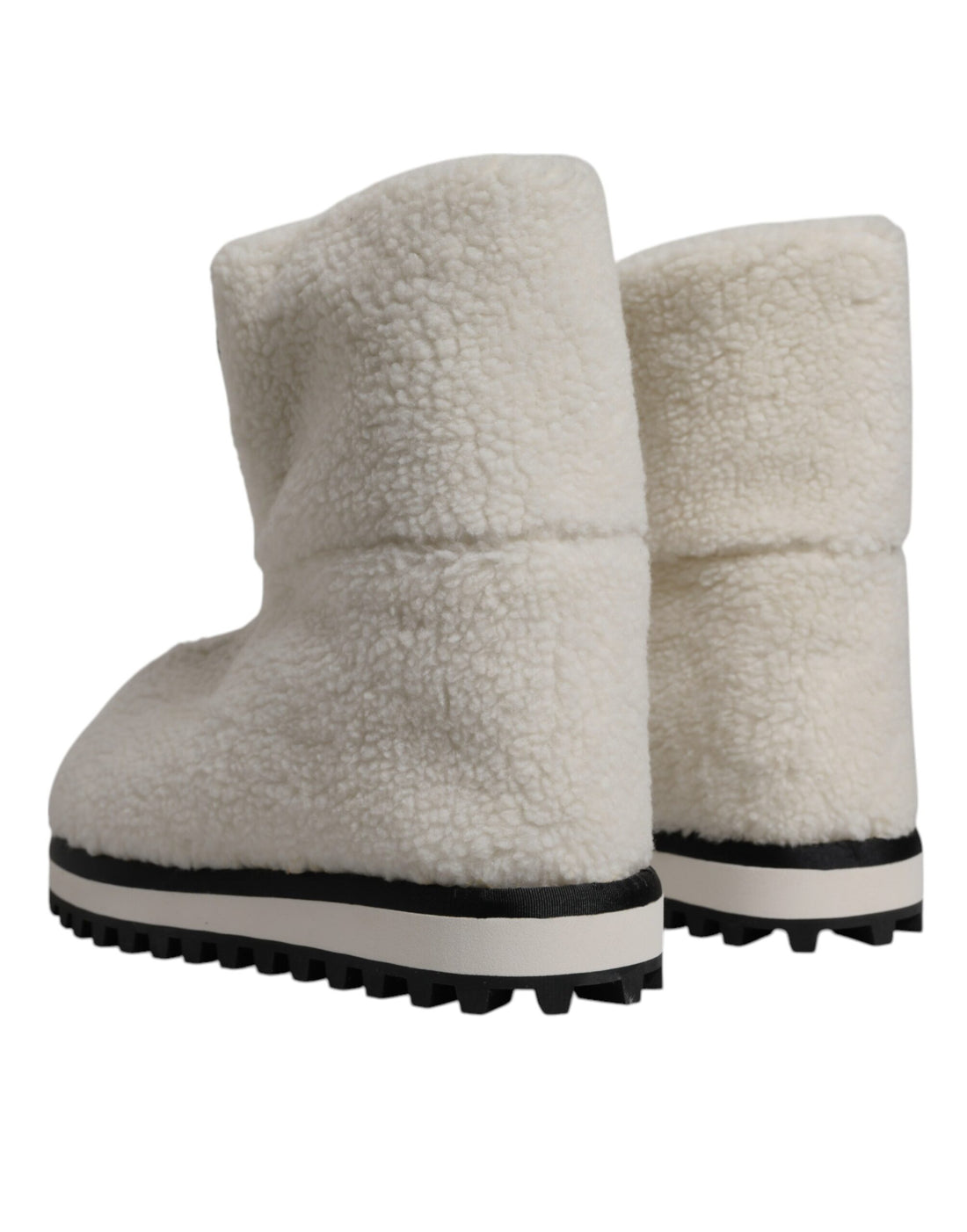 Dolce & Gabbana White Plush Logo Padded Mid Calf Boots Shoes