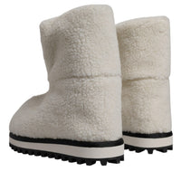 Dolce & Gabbana White Plush Logo Padded Mid Calf Boots Shoes