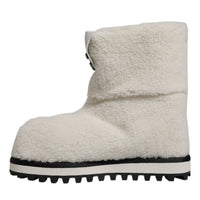 Dolce & Gabbana White Plush Logo Padded Mid Calf Boots Shoes