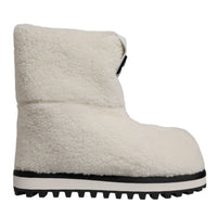 Dolce & Gabbana White Plush Logo Padded Mid Calf Boots Shoes