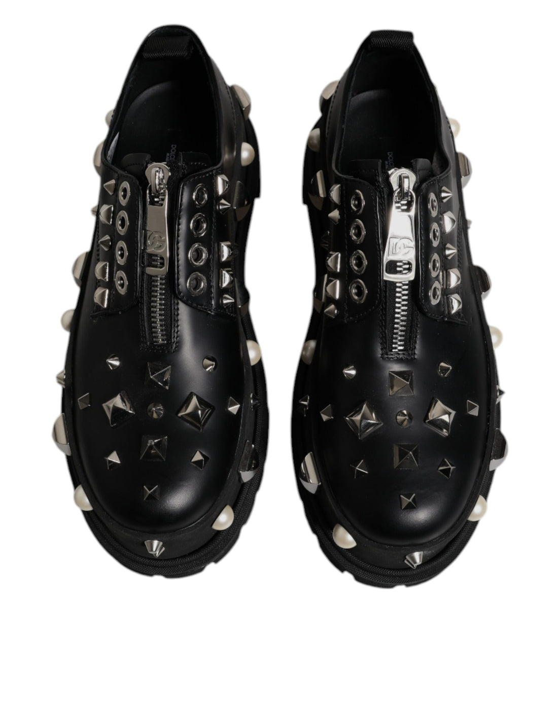 Dolce & Gabbana Black Trekking Studded Derby Logo Shoes