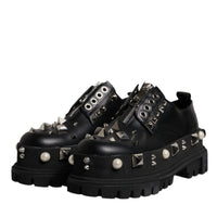 Dolce & Gabbana Black Trekking Studded Derby Logo Shoes