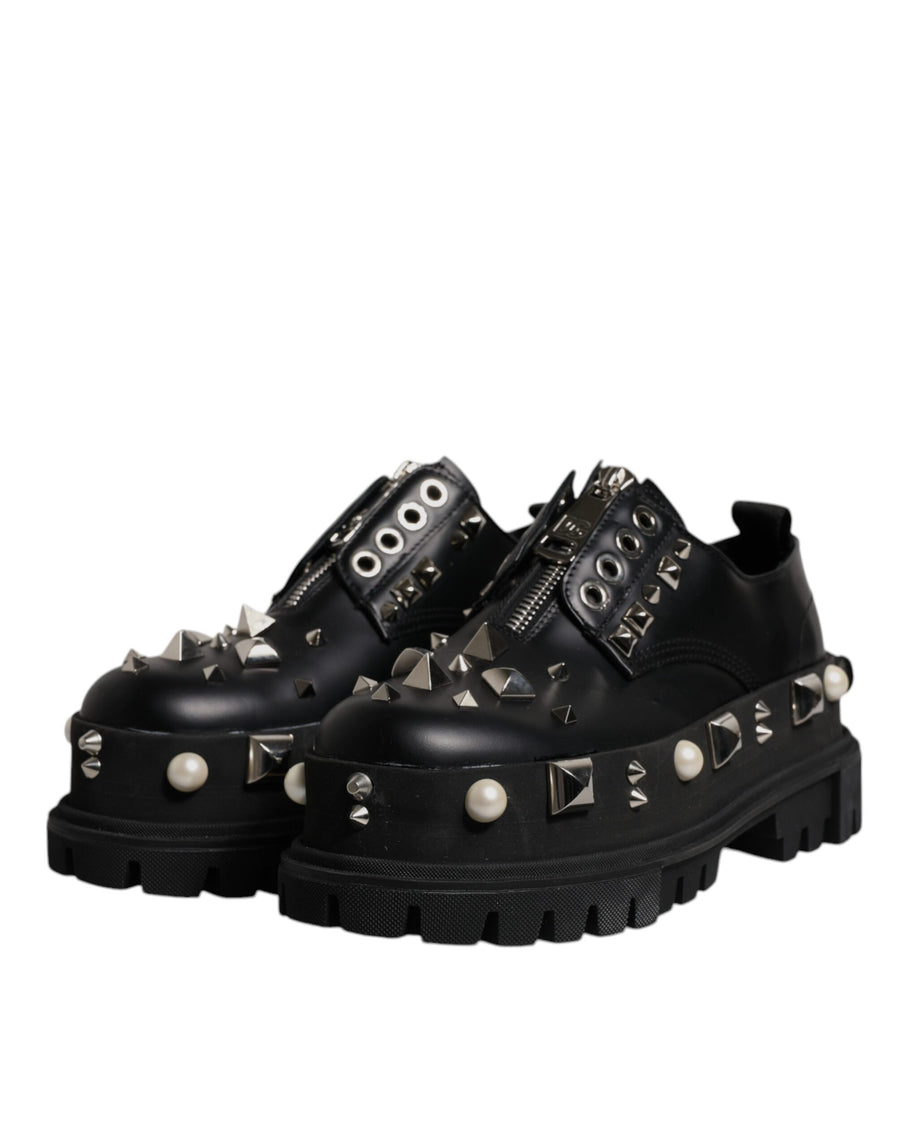 Dolce & Gabbana Black Trekking Studded Derby Logo Shoes