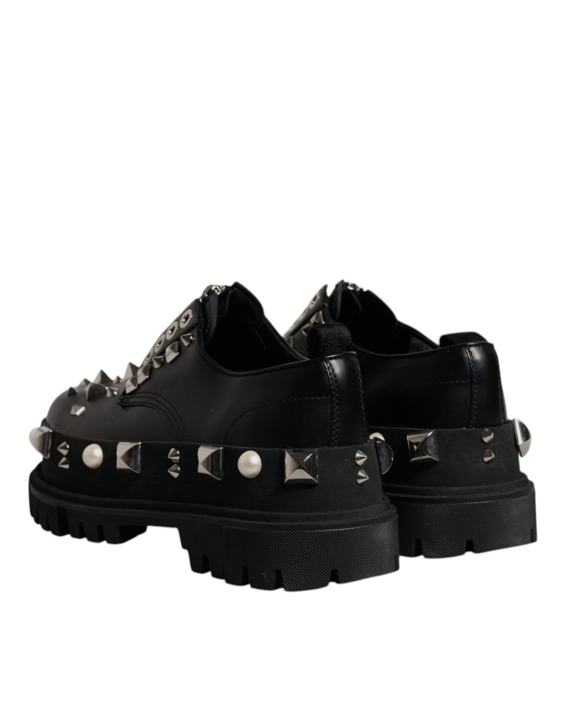 Dolce & Gabbana Black Trekking Studded Derby Logo Shoes