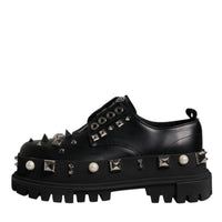 Dolce & Gabbana Black Trekking Studded Derby Logo Shoes