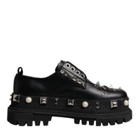 Dolce & Gabbana Black Trekking Studded Derby Logo Shoes