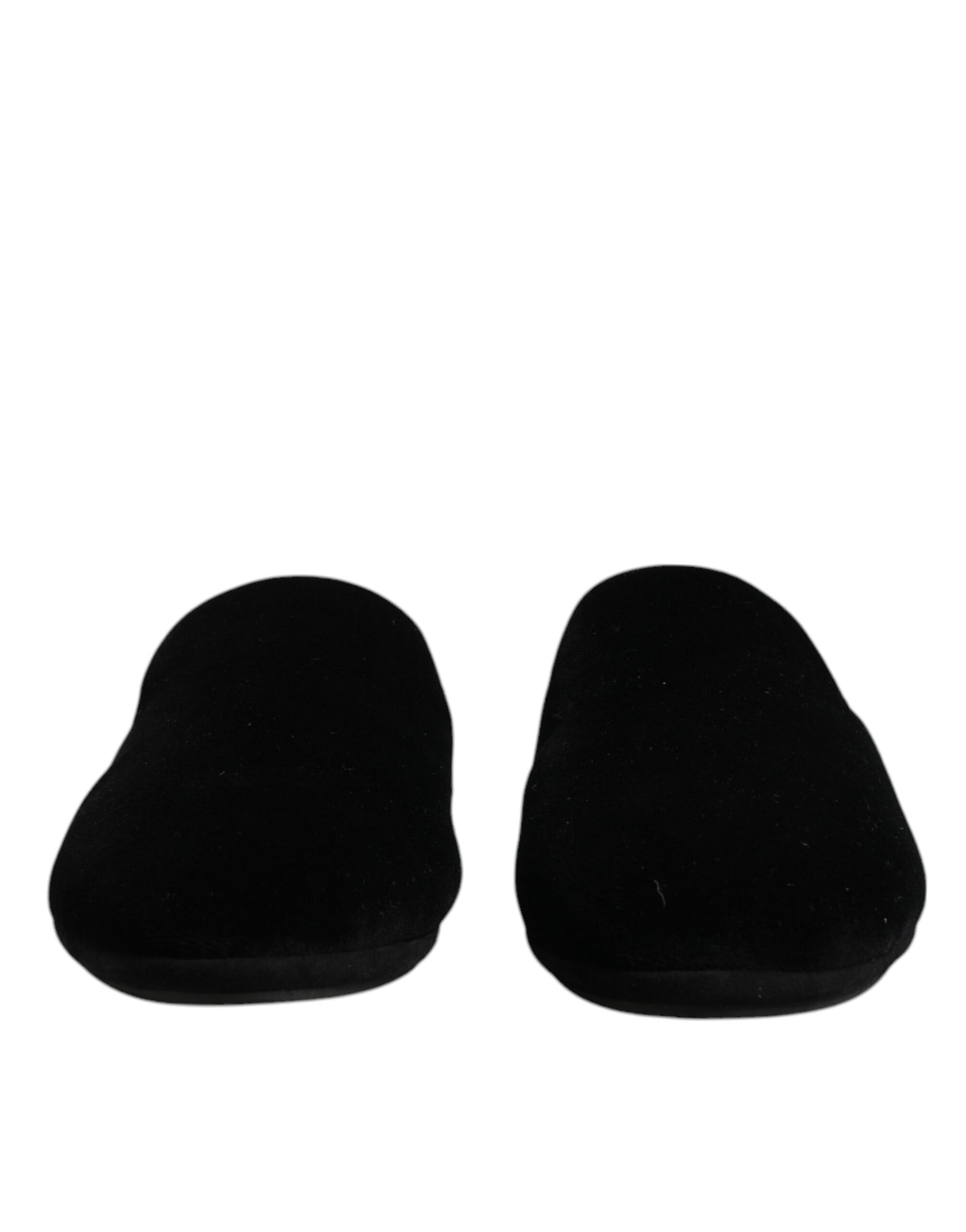 Dolce &amp; Gabbana Black Viscose Velvet Slides Flat Slipper Shoes