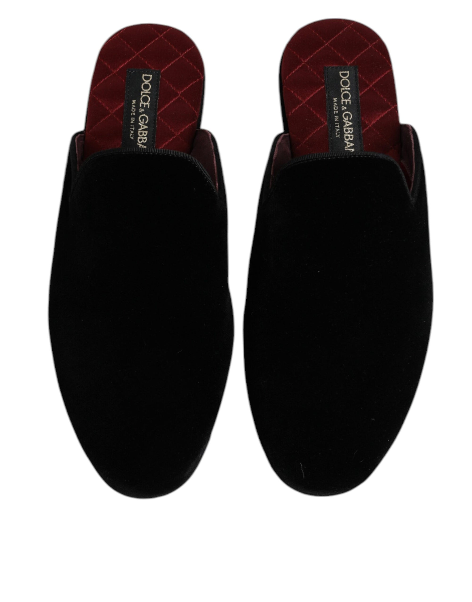 Dolce &amp; Gabbana Black Viscose Velvet Slides Flat Slipper Shoes