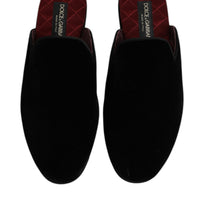 Dolce & Gabbana Black Viscose Velvet Slides Flat Slipper Shoes