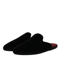 Dolce & Gabbana Black Viscose Velvet Slides Flat Slipper Shoes