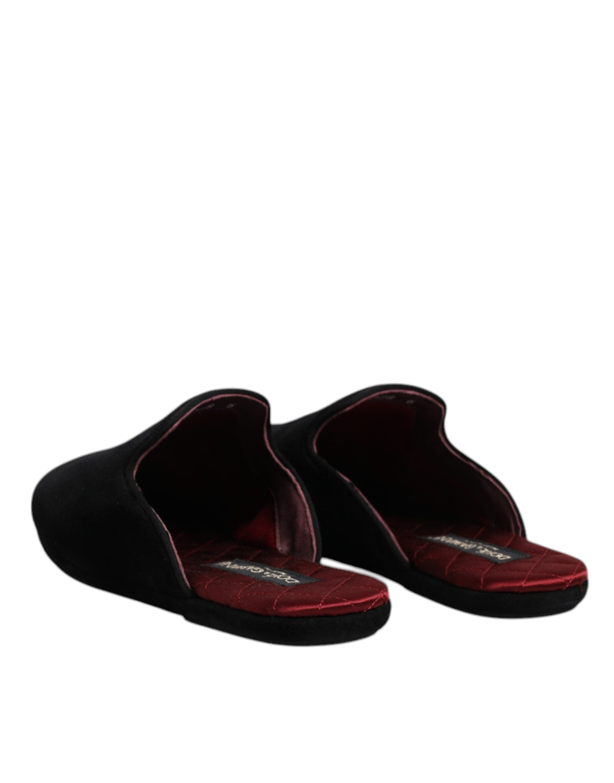 Dolce &amp; Gabbana Black Viscose Velvet Slides Flat Slipper Shoes