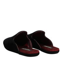 Dolce & Gabbana Black Viscose Velvet Slides Flat Slipper Shoes