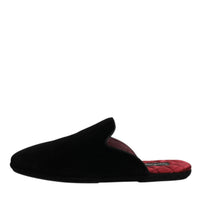 Dolce & Gabbana Black Viscose Velvet Slides Flat Slipper Shoes