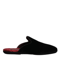 Dolce & Gabbana Black Viscose Velvet Slides Flat Slipper Shoes