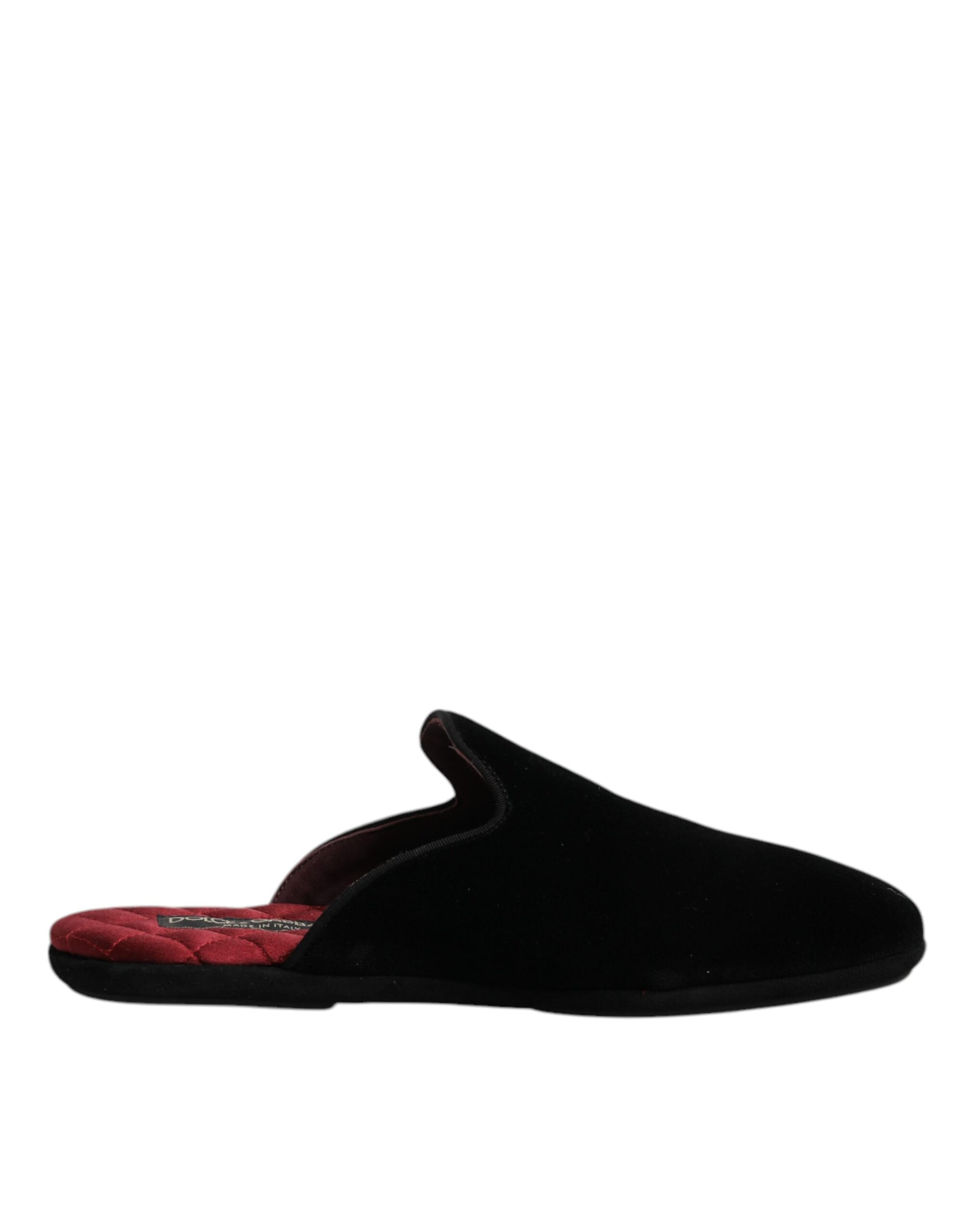 Dolce &amp; Gabbana Black Viscose Velvet Slides Flat Slipper Shoes