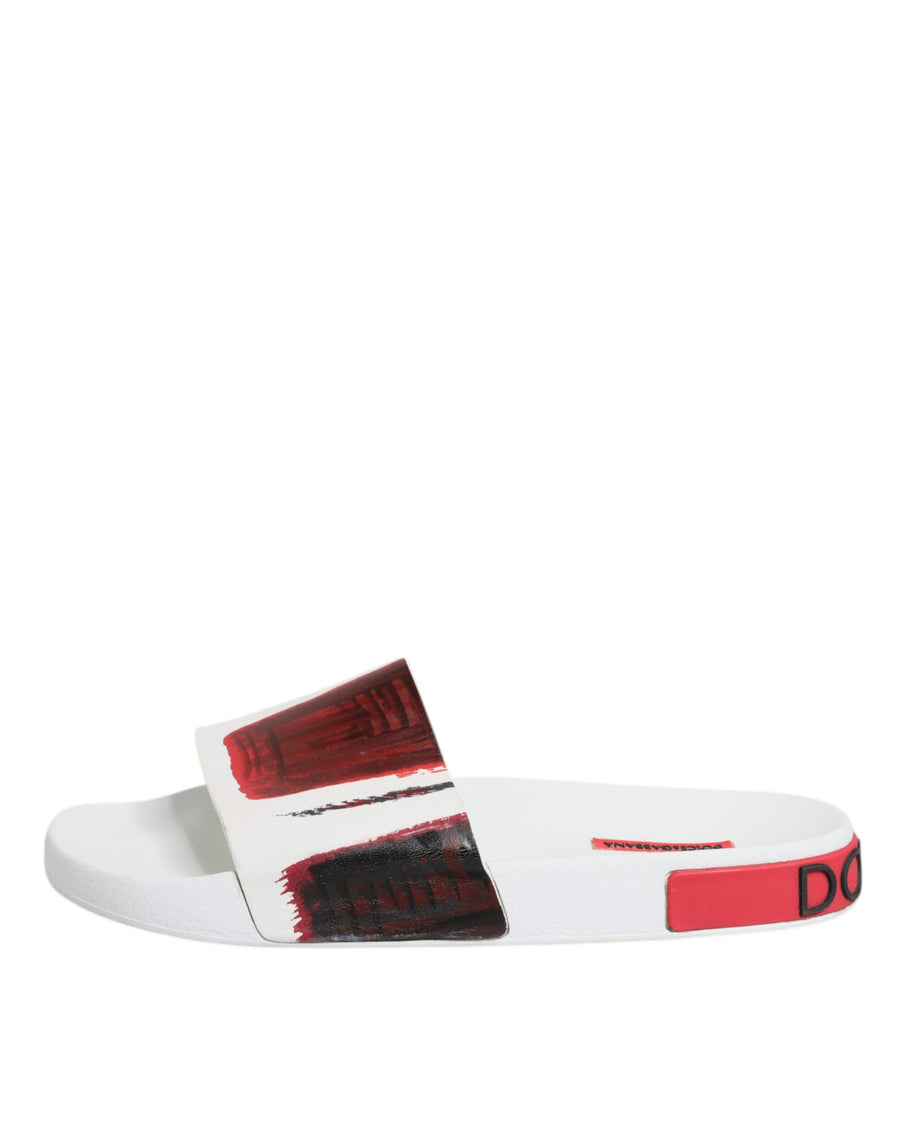 Dolce & Gabbana White Leather Slides Sandals Beachwear Shoes