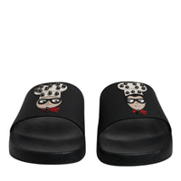 Dolce & Gabbana Black Leather Slides Sandals Beachwear Shoes