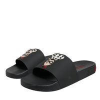 Dolce & Gabbana Black Leather Slides Sandals Beachwear Shoes