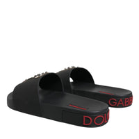 Dolce & Gabbana Black Leather Slides Sandals Beachwear Shoes