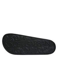 Dolce & Gabbana Black Leather Slides Sandals Beachwear Shoes