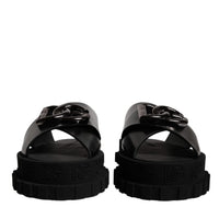 Dolce & Gabbana Black Leather DG Criss Cross Slides Sandals Shoes