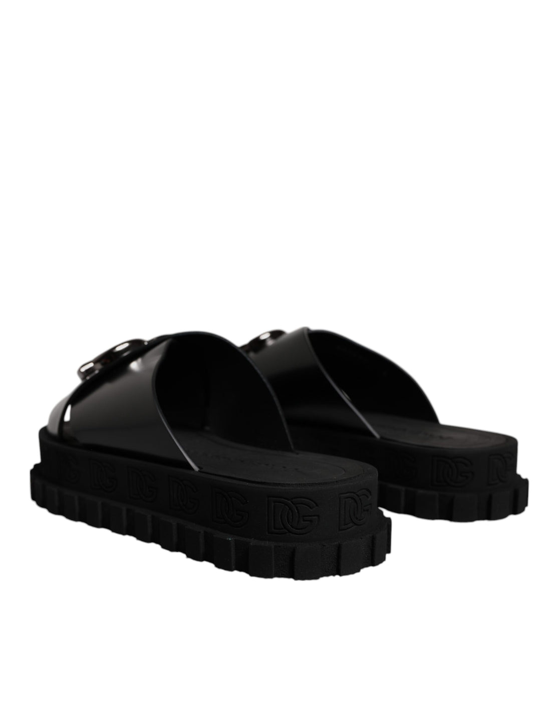 Dolce & Gabbana Black Leather DG Criss Cross Slides Sandals Shoes