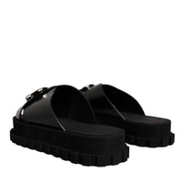 Dolce & Gabbana Black Leather DG Criss Cross Slides Sandals Shoes