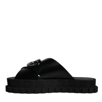 Dolce & Gabbana Black Leather DG Criss Cross Slides Sandals Shoes