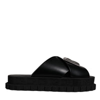 Dolce & Gabbana Black Leather DG Criss Cross Slides Sandals Shoes