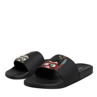 Dolce & Gabbana Black Divers Leather Flats Slides Sandals Beachwear Shoes