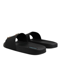 Dolce & Gabbana Black Divers Leather Flats Slides Sandals Beachwear Shoes